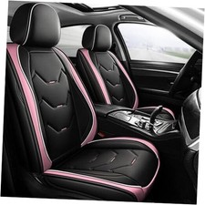 Car Seat Covers Full Set, 5 Seat Pink Leather Seat Cover No Pillows Black Pink