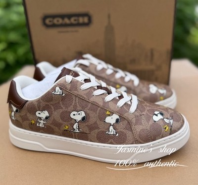 NEW Limited Coach X Peanuts Men's CBZ76 Sneaker Signature Canvas Shoes Tan