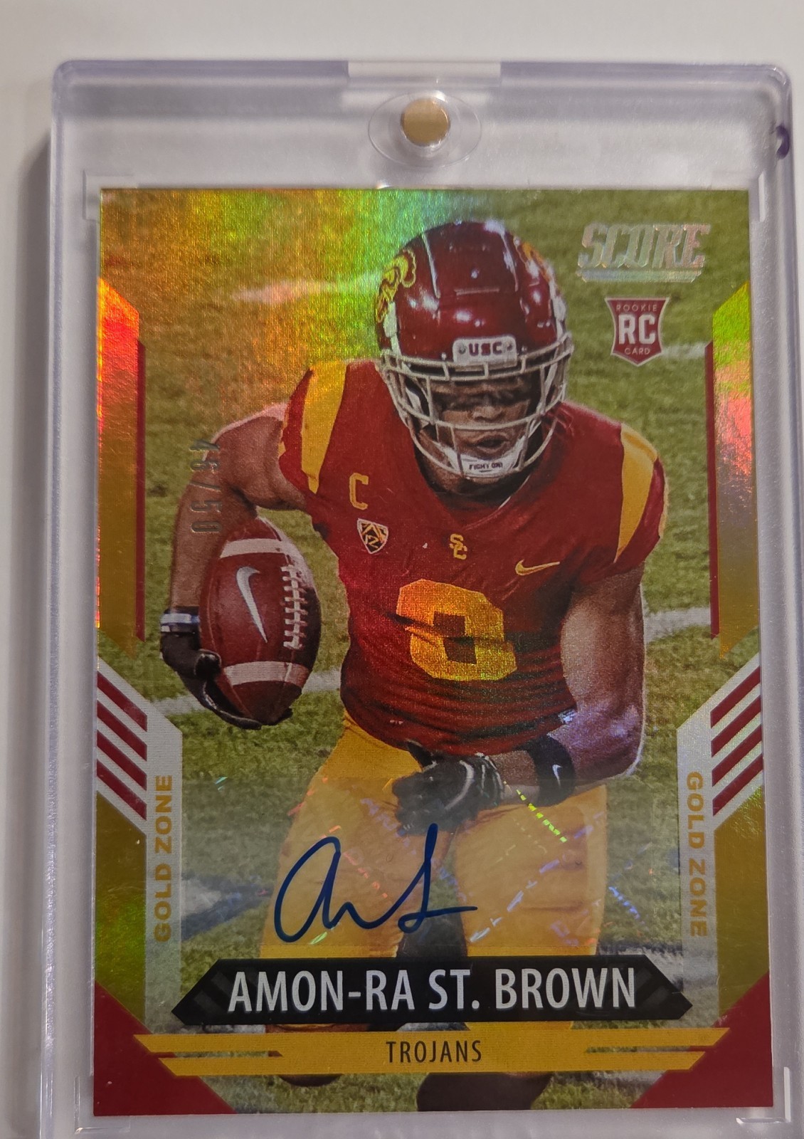 2021 Score - Rookies Amon-Ra St. Brown #330 Gold Zone Signatures /50 (AU, RC)