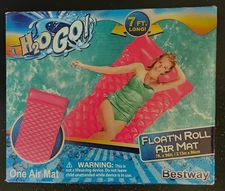 H2O GO Float'n Roll Inflatable Air Mat Pool Lounge Pink NEW in BOX  7 ft. x 34"