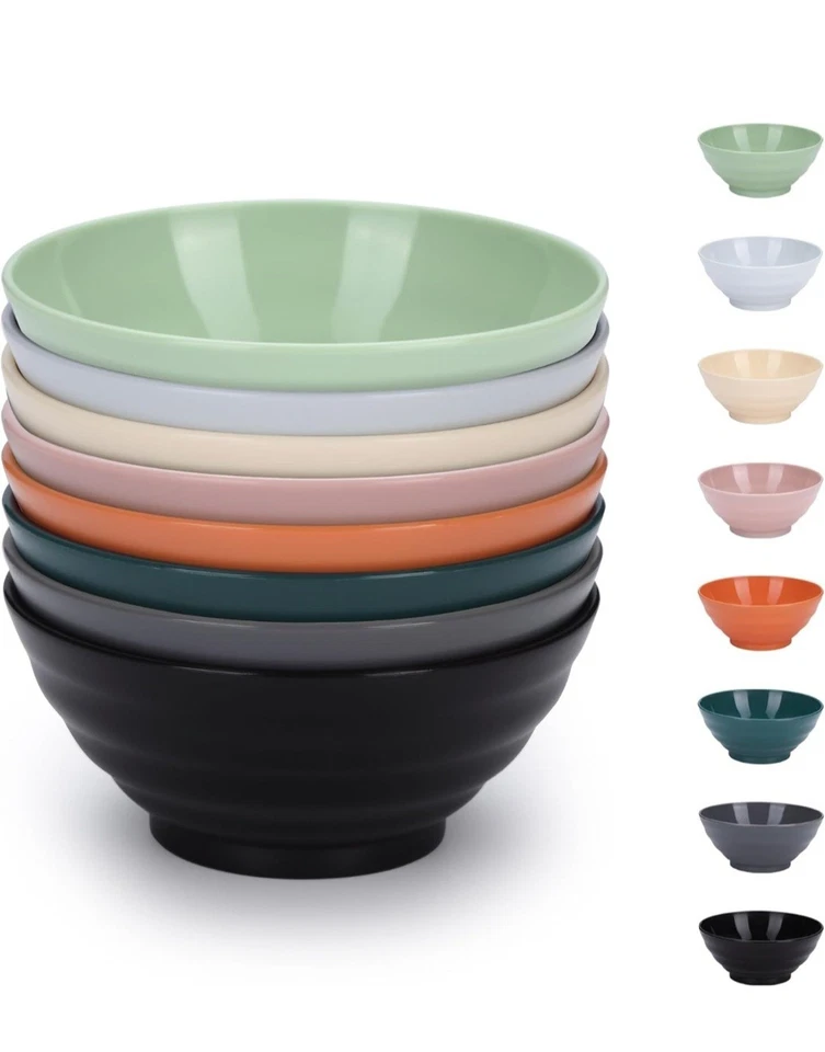 Evanda 8-Piece Unbreakable 750ml Plastic Bowls Set - Multi-Colour Bowls