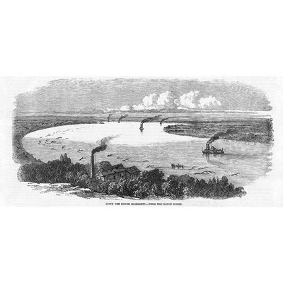 Down the Lower Mississippi from Baton Rouge - Antique Print 1858