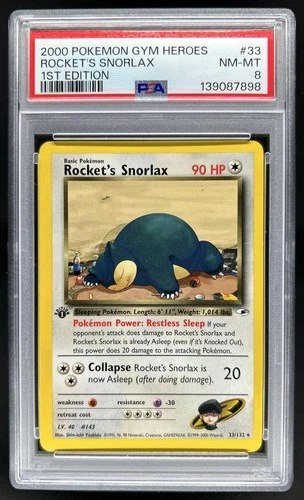 2000 Pokemon Gym Heroes 1st Edition Rocket's Snorlax #33/132 PSA 8