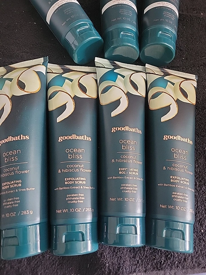 4 Goodbaths Ocean Bliss Coconut & Hibiscus Flower Body Scrub and 3 Body CREAM - Image 3 of 3
