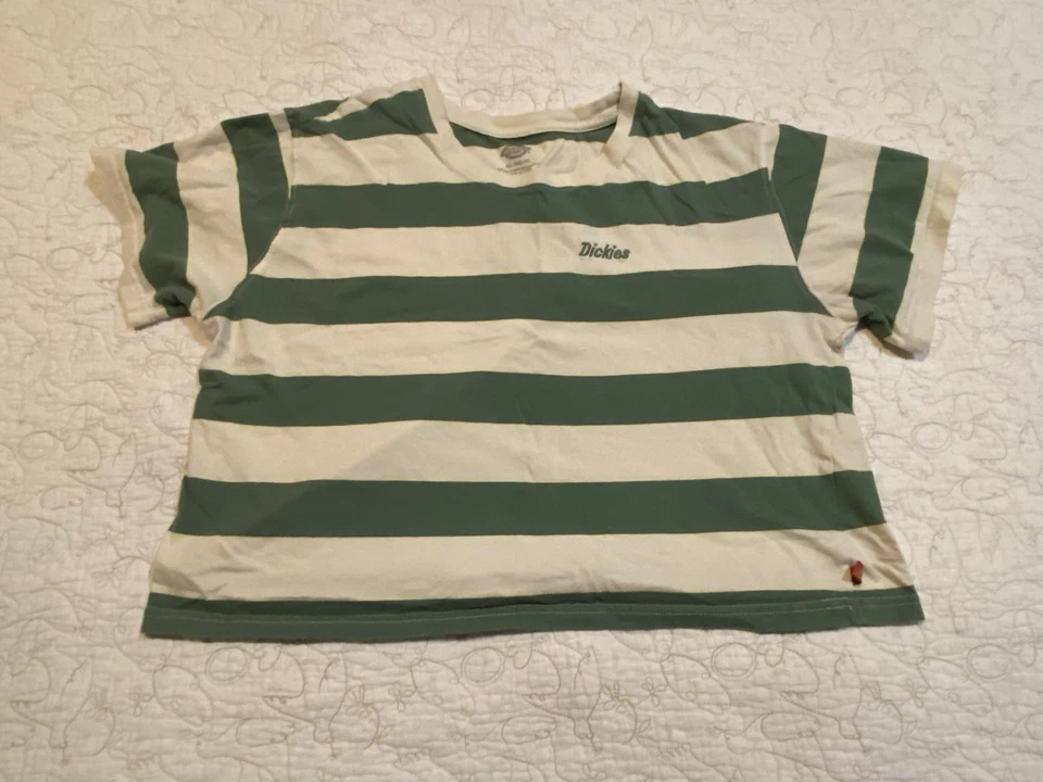 Camiseta Dickies Juniors estilo retrô anos 90 listrada de algodão verde hera (XL) - Imagem 3 de 4
