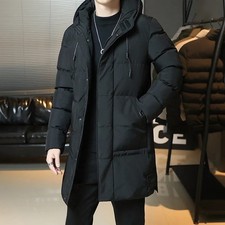 Mens Winter Hooded Long Jacket Quilted Bubble Coat Padded Puffer Warm Outwear UK