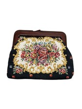 Vintage Petite Floral Tapestry Handbag Coin Purse Petite Point Flowers Design