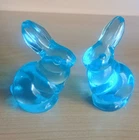 Pair Vintage Fenton Blue Glass Rabbit Figurines Handmade in USA