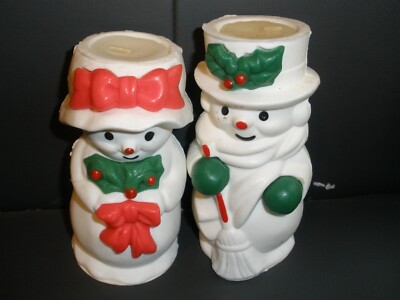 VTG Set of AVON Mr & Mrs Snowlight BAYBERRY Scent Candle Christmas Snowman
