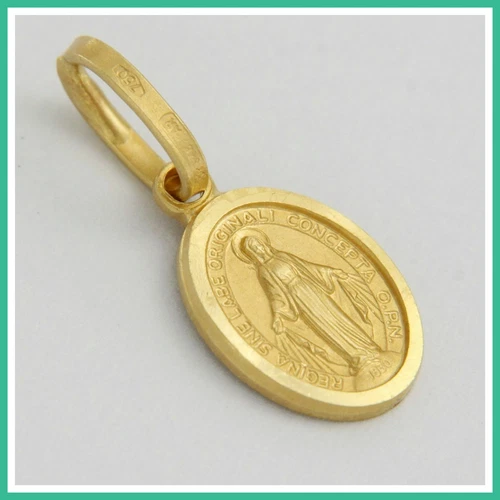 18k Real Solid Yellow GOLD Miraculous Virgin Mary Mother Madonna Pendant Medal