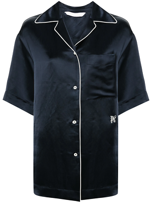 size XS (38) - PALM ANGELS MONOGRAM SATIN BOWLING SHIRT Navy | eBay
