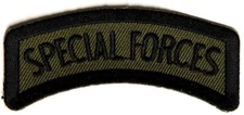 BRAND NEW SPECIAL FORCES ROCKER (BLACK ON ARMY GREEN) BIKER IRON ON PATCH