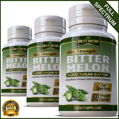 3 PACK Best Herb Bitter Melon 1000mg Blood Sugar Support Supplement 180 Capsules