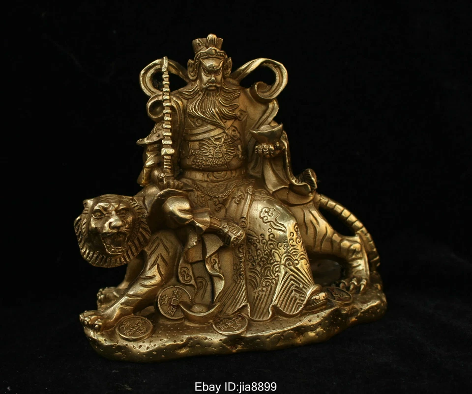 Chinese Folk Bronze Fengshui Zhao Gongming Mammon Money Wealth God Tiger Statue - Image 2 of 4