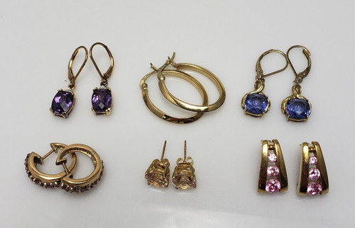 Wholesale - Set of 6 Sterling Silver Gemstone Dangle Stud Hoop Earrings