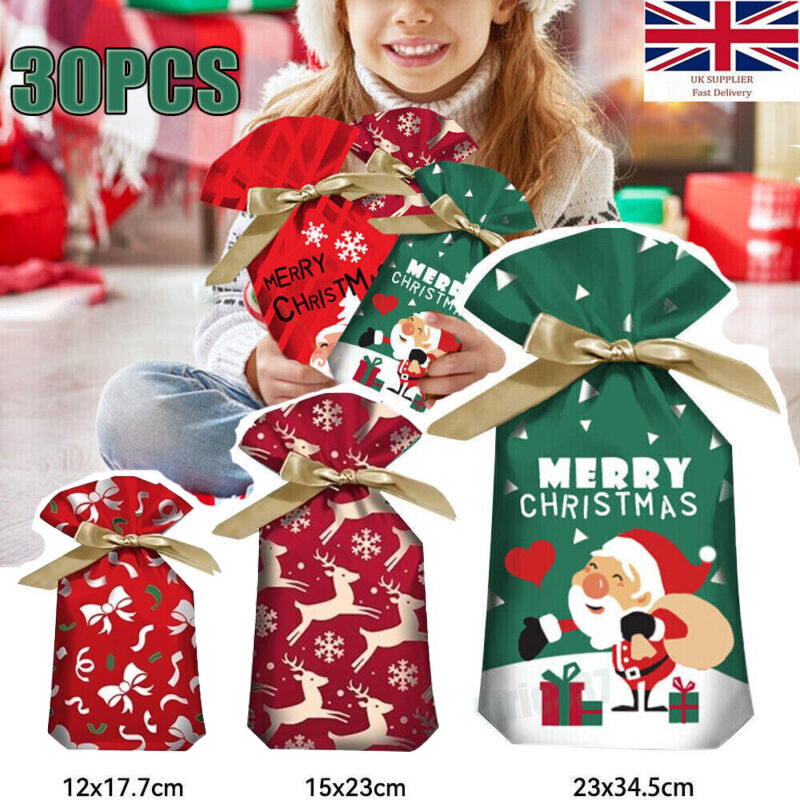 30pcs Large Christmas Sacks Party Present Gift Bags Drawstring Wrap