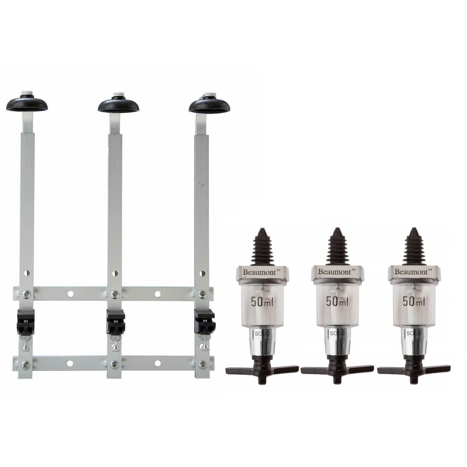 Beaumont 3x 50ml Chrome Solo Bar Optic Spirit Measure & 70cl/1L Wall Brackets