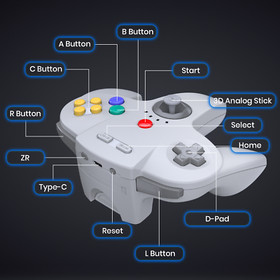 2.4G Wireless N64 Controller Rechargeable Gamedpad w/Rumble Pak for Nintendo 64