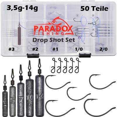 Paradox Fishing Drop Shot Blei Set 3,5g/5g/7g/10g/14g  je 5 Stück mit Box