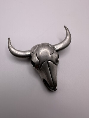 Vintage 1989 Pewter EGE Cow Steer Skull 3D Brooch 5cm  BB4