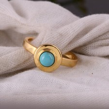 18k Gold Plated Adjustable Turquoise Band Ring 925 Silver Engagement Ring