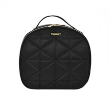 Modella Black Quilted Geometric 2 Piece Round Zippered Train Case