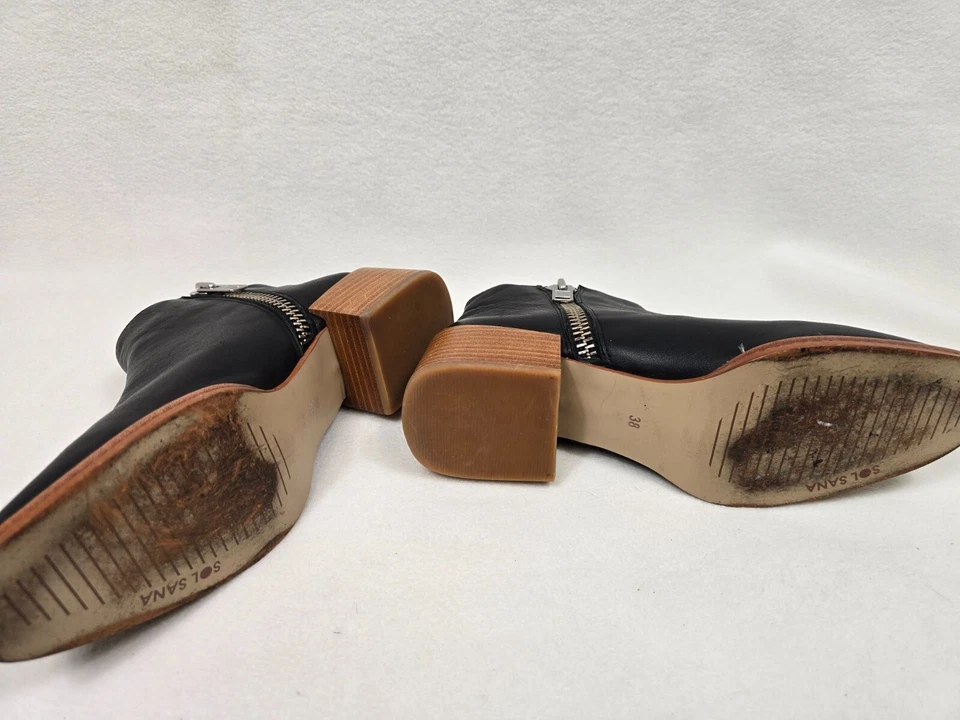Botines Sol Sana para mujer de cuero negro con cremallera lateral tacón bloque de madera 38 Foto 4 de 4