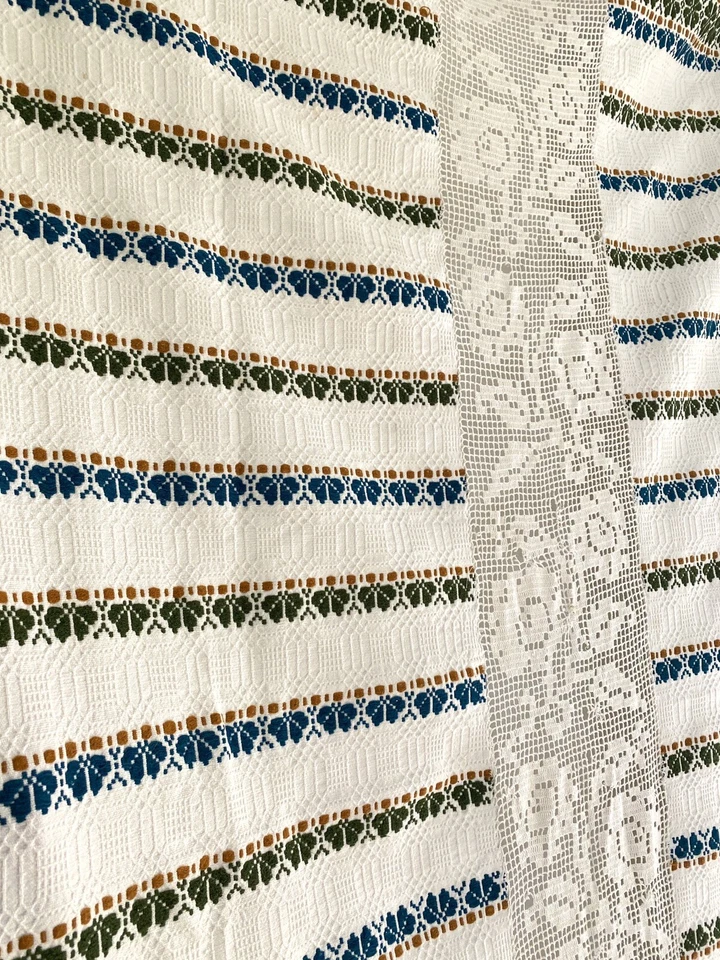 Art Déco LARGO DAMASCO Francés Algodón PANEL FILETE ENCAJE entredeux c1930 Foto 4 de 4