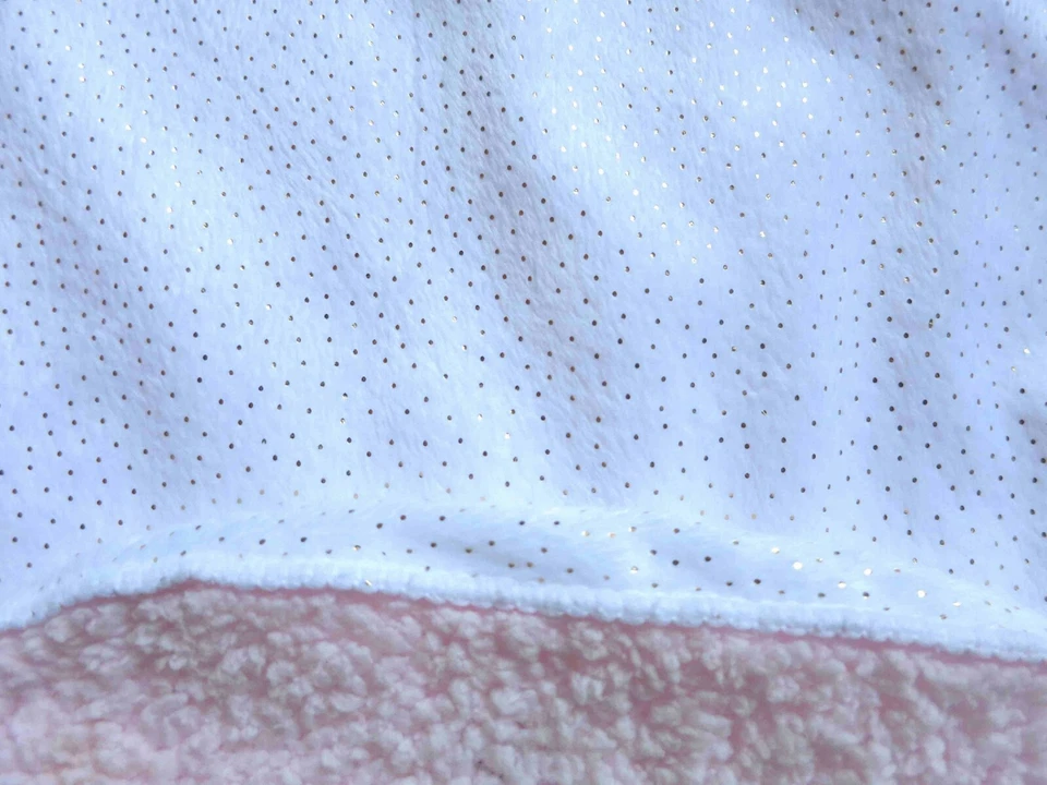 Circo Blanco con Pequeños Lunares Dorados con Respaldo de Sherpa Rosa Manta Bebé Niña Usada en Excelente Condición Foto 3 de 4