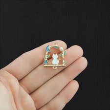 4 Cat Connector Gold Tone Enamel Charms - E441