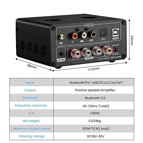 AIYIMA T9 100W*2 Bluetooth Stereo Amplifier Class D Amp 2.0/2.1 - Picture 3 of 6