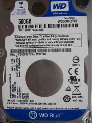 WD5000LPVX-00V0TT0 DCM: EHKTJVK 30 MAY 2015 Western Digital 500GB - Recertified