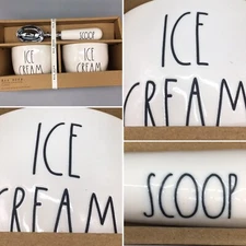 3pc Rae Dunn ICE CREAM Bowl and SCOOP Gift Set Dish Spoon Ceramic Farmhouse NEW