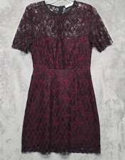 Sandro Paris Dress Womens Sz 2 Burgundy Black Lace Overlay Lined Shift Party