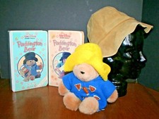 1983 PADDINGTON BEAR VHS TAPES VOL. 1  2 White Clam Stuffed Plush Suede Hat LOT