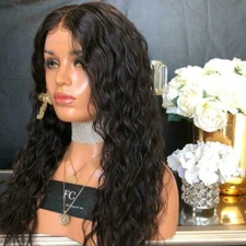 Women's Lady 23" Curly Wavy Long Synthetic Hair Wigs Costume Dark Black Wig