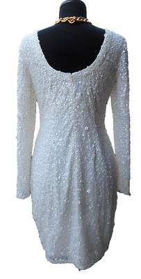 NWT $229 ADRIANNA PAPELL Ivory Sequin Fairycore Bodycon Cocktail Sheath  Dress 8