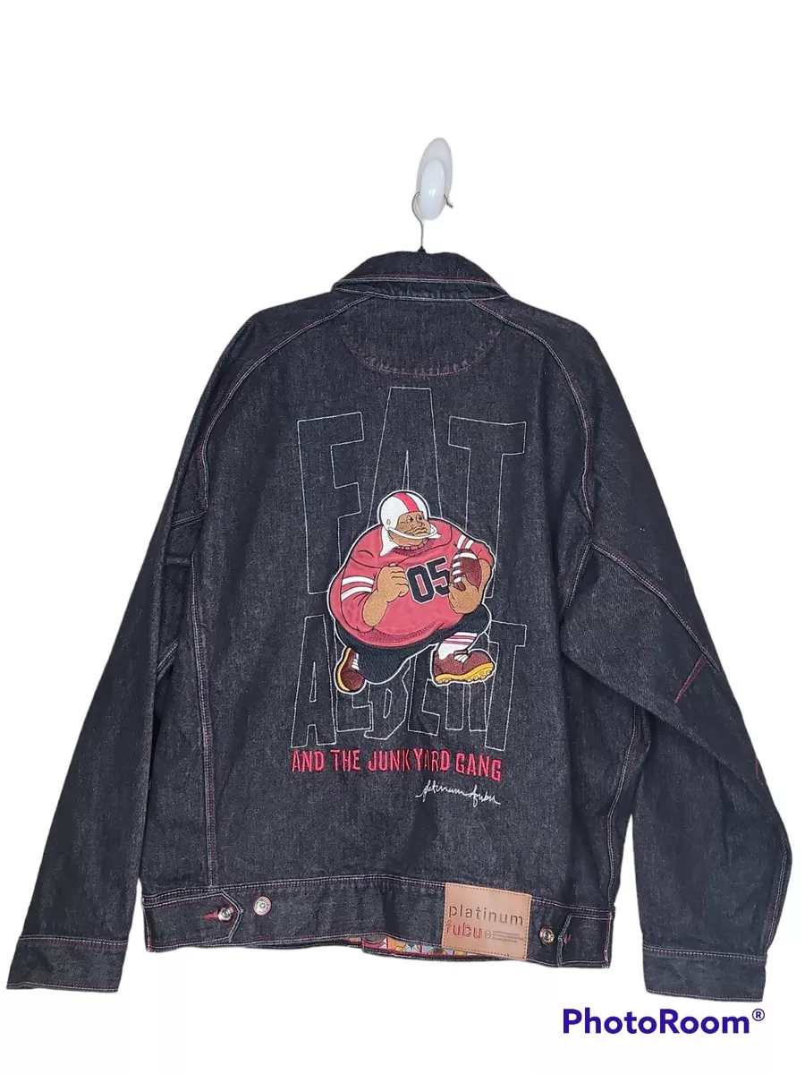 Vtg Platinum FUBU Black Denim Jacket Fat Albert And The Junkyard Gang XL