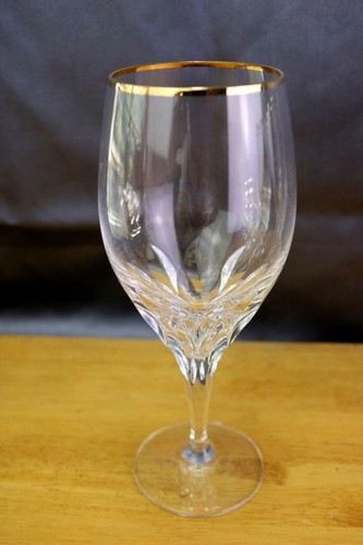 Gorham Crystal Diamond Gold Water Goblet (s) Vertical Cuts 8 3/8 " Signed - Picture 3 of 12