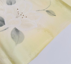 Pastel Camellia #C 7x60 LONG Vintage Hand Paint Jacquard Kimono Silk Fabric RW36