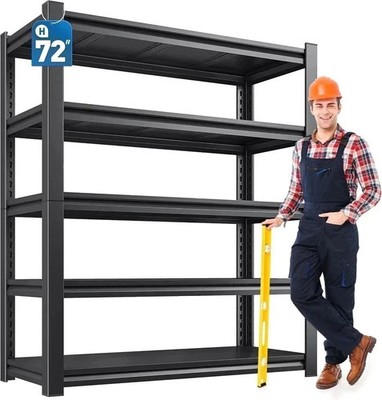 72'' H Garage Shelving Heavy Duty 3000 LBS 5 Tier Storage Shelves Adjustable M...