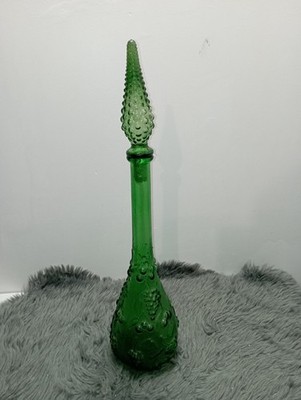 Wunderschöne Karaffe Glasflasche smaragdgrün Wassertropfen Vintage