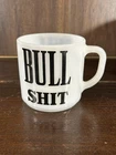 VTG Bullshit Federal Milk Glass Mug Black Letters Bull Sh*t Cowboy Coffee Cup