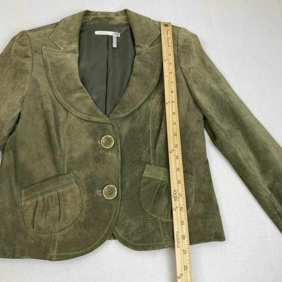Blazer Chaqueta Botón Y2K Classiques Entier M Mujer Verde Oliva Gamuza Cuero De Colección Foto 3 de 4