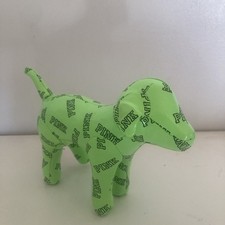 Victoria's Secret Pink Collector Dog Puppy Faux Leather Neon Green Stuffed Plush