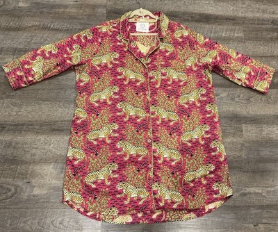 PRINTFRESH Women's SZ 1X Pink Bagheera Leopard Pajamas Dress Sleep Shirt Plus