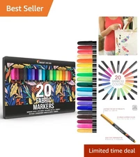 20  Multicolor Fabric Markers - Permanent Ink, Fine Point for All Ages
