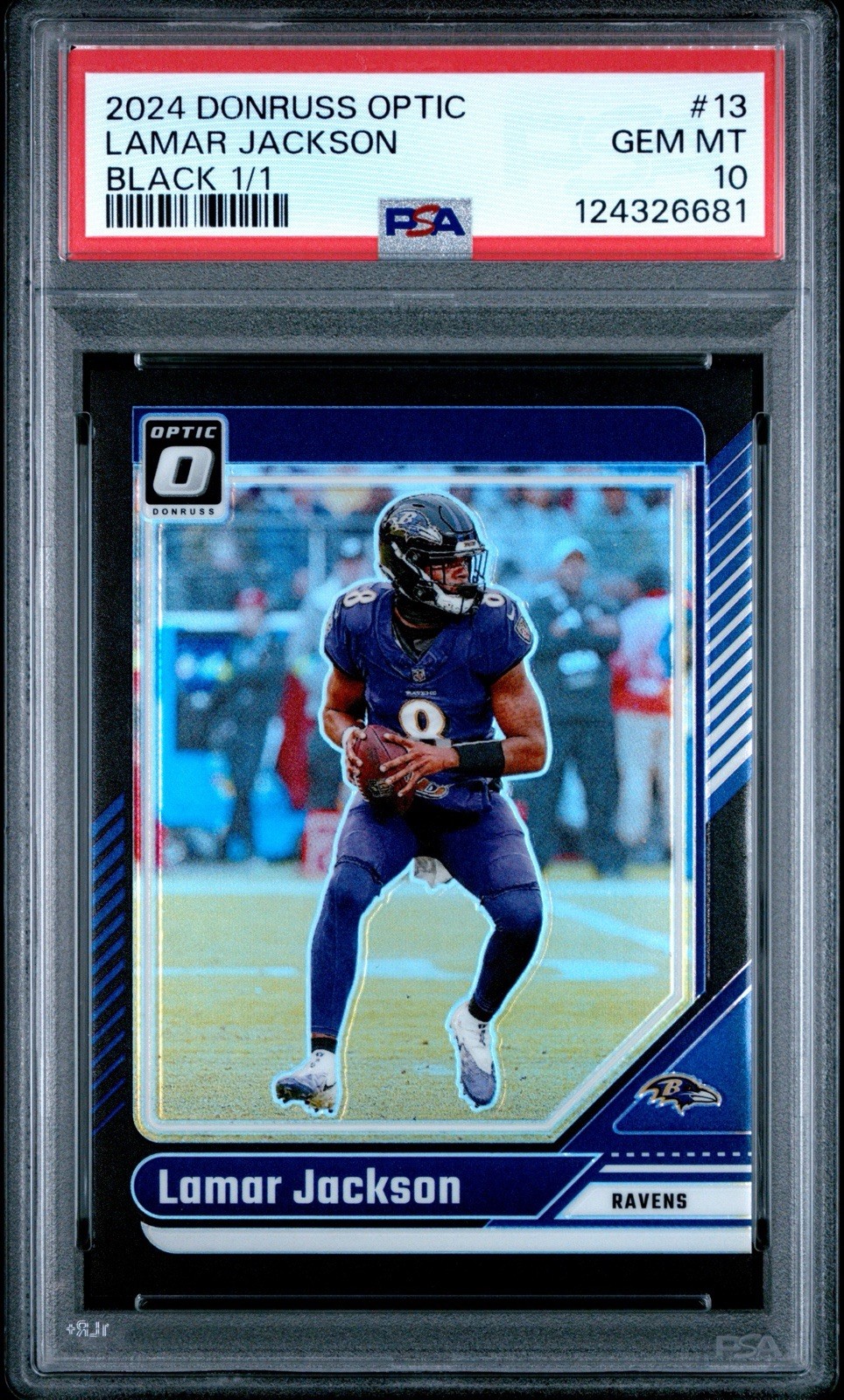 2024 Optic BLACK Lamar Jackson 1/1 PSA 10 GEM MINT #13 True Black 1 OF 1 Ravens