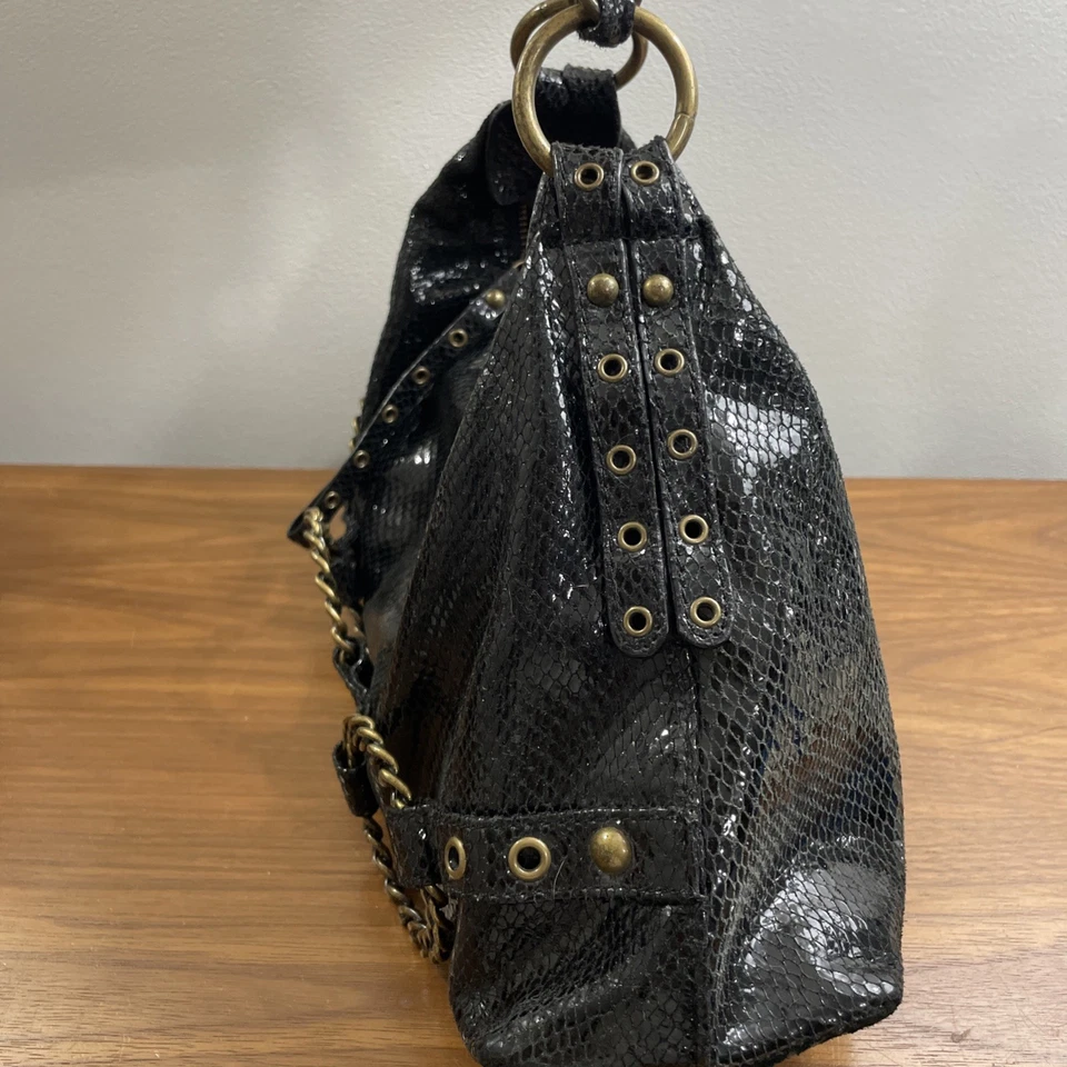 Bolso de Hombro Steve Madden Cuero Estampado de Pitón Cartera Cadenas Negras Grunge Rock Foto 3 de 4