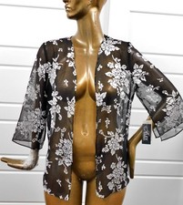 New ALEX EVENINGS Sheer Black Silver Floral Jacket size L